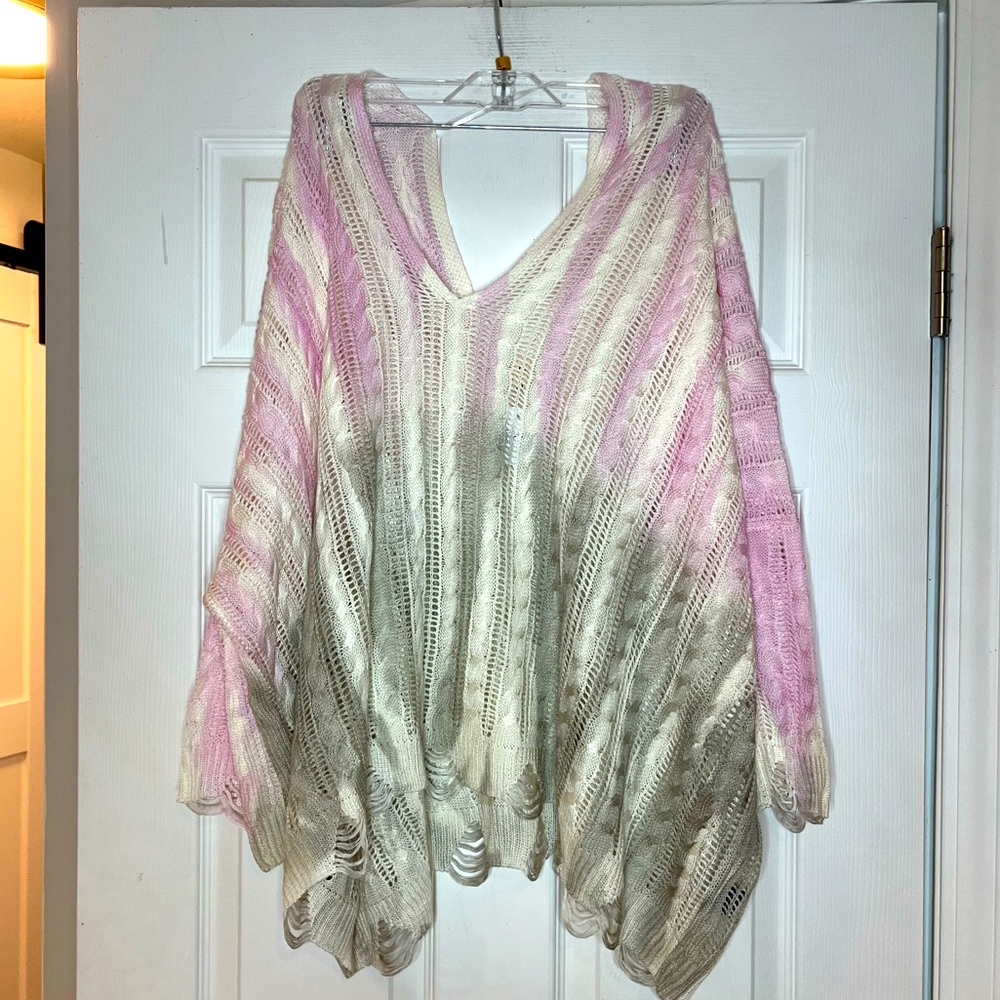 POL NWT Oversized Slouchy Pink/Grey Ombre Open
Knit Deep V-Neck Sweater - Medium